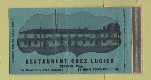 Matchbook Cover - Restaurant Chez Lucien Port Joli QC BLUE WEAR 30 Strike