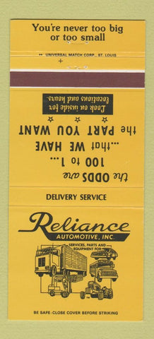 Matchbook Cover - Reliance Automotive Auto Truck Parts St Louis MO 30 Strike
