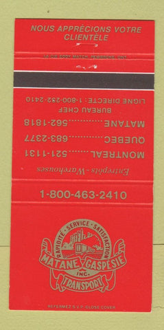 Matchbook Cover - Matane Gaspesie Transport Trucking Montreal QC 30 Strike
