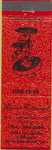 Matchbook Cover - Mario's Restaurant Huntington Beach CA
