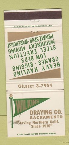 Matchbook Cover - Wilkins Draying Sacramento CA trucking WEAR 30 Strike