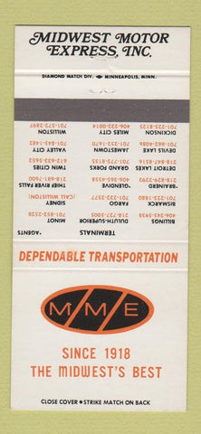 Matchbook Cover - Midwest Motor Express Trucking Bismarck ND 30 Strike