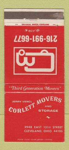 Matchbook Cover - Corlett Movers Storage Cleveland OH trucking 30 Strike