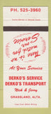 Matchbook Cover - Derko's Service Transport Trucking Grassland AB 30 Strike
