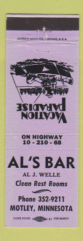 Matchbook Cover - Al's Bar Motley MN