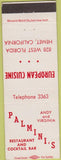 Matchbook Cover - Palmini's Restaurant Hemet CA