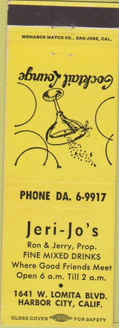 Matchbook Cover - Jeri-Jo's Cocktail Lounge Harbor City CA