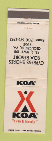 Matchbook Cover - KOA Camping Cypress Shores Gloucester VA