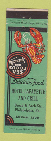 Matchbook Cover - Hotel Lafayette and Grill Philadelphia PA