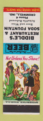 Matchbook Cover - Biddle's Restaurant Soda Fountain Cromwell IN hillbilly