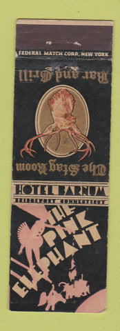 Matchbook Cover - Hotel Barnum Bridgeport CT Pink Elephant FEDERAL LONG