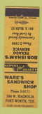Matchbook Cover - Ware's Sandwich Shop Fort Worth TX Texaco oil gas