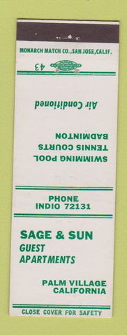 Matchbook Cover - Sage and Sun Guest Apartments Palm Village CA