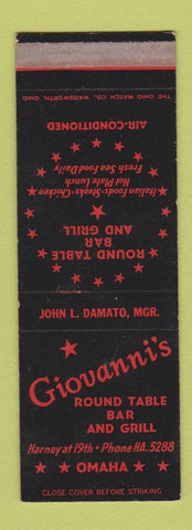 Matchbook Cover - Giovanni's Round Table Bar Grill Omaha NE SAMPLE