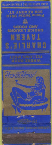 Matchbook Cover - Charlie's Tavern 40s Pinup no town