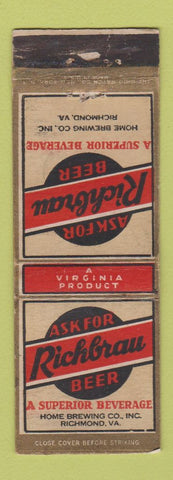 Matchbook Cover - Richbrau Beer Richmond VA WORN
