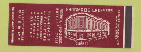 Matchbook Cover - Pharmacie LP Demers drug Quebec QC SAMPLE