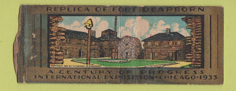 Matchbook Cover 1933 Chicago World's Fair Republic of Fort Dearborn WORN BOBTAIL
