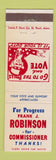 Matchbook Cover - Frank Robinson County Commissioner Election CREASED