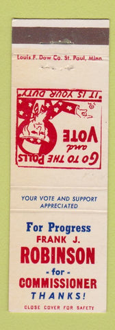 Matchbook Cover - Frank Robinson County Commissioner Election CREASED