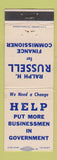 Matchbook Cover - Ralph H Russell Finance Commissioner