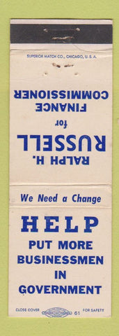 Matchbook Cover - Ralph H Russell Finance Commissioner