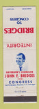 Matchbook Cover - John Bridges Congress Election Manchester NH New Hampshire
