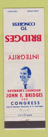 Matchbook Cover - John Bridges Congress Election Manchester NH New Hampshire