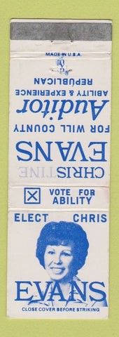 Matchbook Cover - Christine Evans Will County Auditor Election WEAR