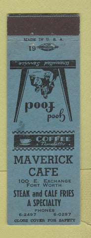 Matchbook Cover - Maverick Cafe Fort Worth TX