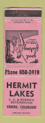 Matchbook Cover - Hermit Lakes Creede Colorado fishing POOR