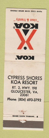 Matchbook Cover - KOA Camping Gloucester VA Cypress Shores WEAR