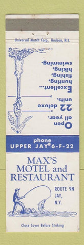 Matchbook Cover - Max's Motel Restaurant Jay NY
