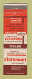 Matchbook Cover - Claremont Restaurant Verona NJ WEAR