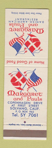 Matchbook Cover - Margaret and Pauls Danish American Restaurant Solvang CA