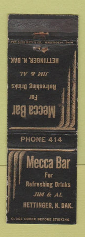 Matchbook Cover - Mecca Bar Hettinger ND low phone # WEAR