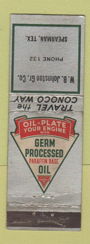 Matchbook Cover - Conoco oil gas WB Johnston Spearman TX