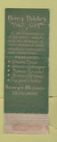 Matchbook Cover - Henry Thiele's Restaurant Portland OR WORN
