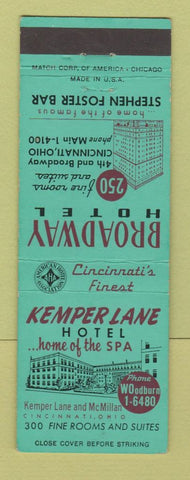 Matchbook Cover - Kemper Lane Hotel Cincinnati OH Broadway Hotel