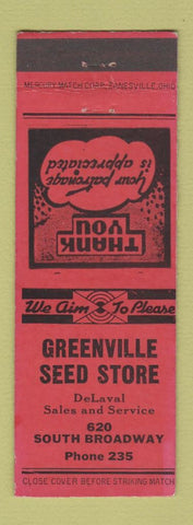 Matchbook Cover - Greenville Seed Store DeLaval