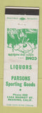 Matchbook Cover - Parsons Sporting Goods Liquor Redding CA