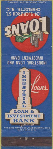 Matchbook Cover - Industrial Loan Bank Charlotte NC