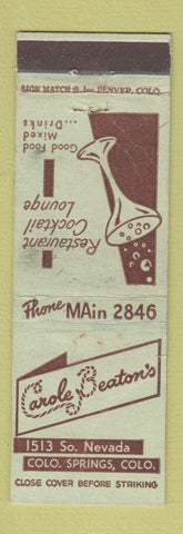 Matchbook Cover - Carole Beaton's Restaurant Colorado Springs WORN