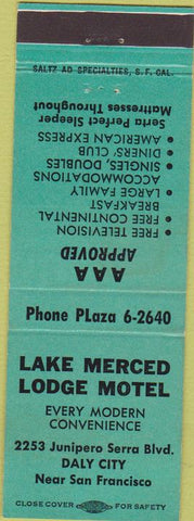 Matchbook Cover - Lake Merced Lodge Motel Daly City CA