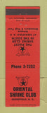 Matchbook Cover - Oriental Shrine Club Sedgefield NC