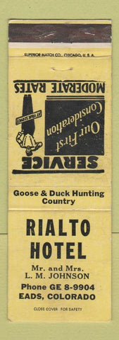 Matchbook Cover - Rialto Hotel Eads Colorado WEAR