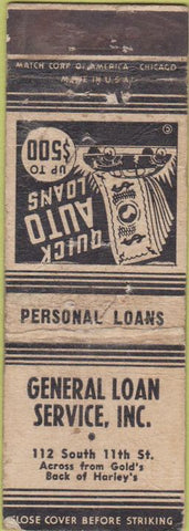 Matchbook Cover - General Loan Bank Service No Town