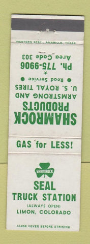 Matchbook Cover - Shamrock oil gas Seal Truck Stop Limon Colorado WEAR