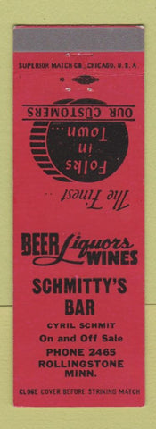 Matchbook Cover - Schmitty's Bar Rollingstone MN