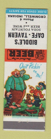 Matchbook Cover - Biddle's Cafe Tavern Cromwell IN hillbilly